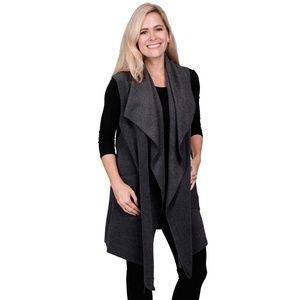 Le Moda Pocketed Open Front Fleece Vest Cardigan
